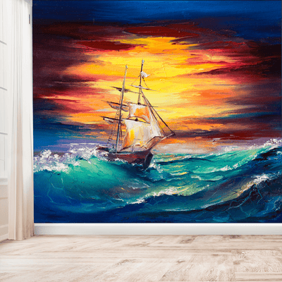 DecorGlance Wallpaper Ship Running Wall Digitally Printed Wallpaper