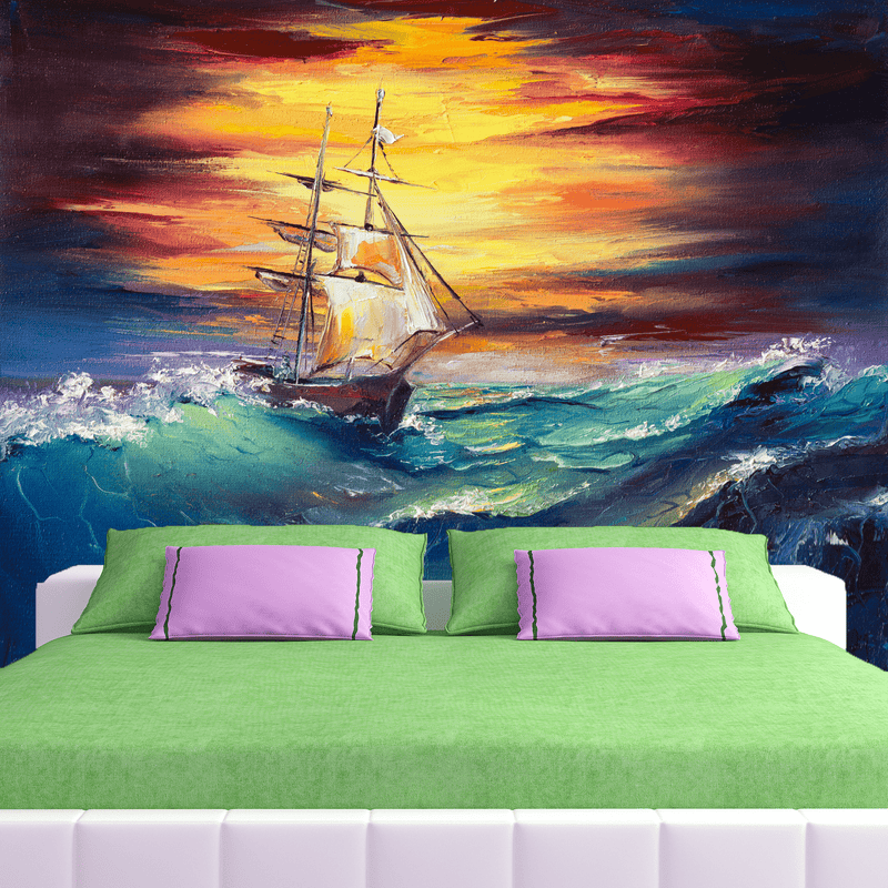 DecorGlance Wallpaper Ship Running Wall Digitally Printed Wallpaper