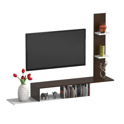 DecorGlance Walnut and White Wooden Tv Unit Cabinet