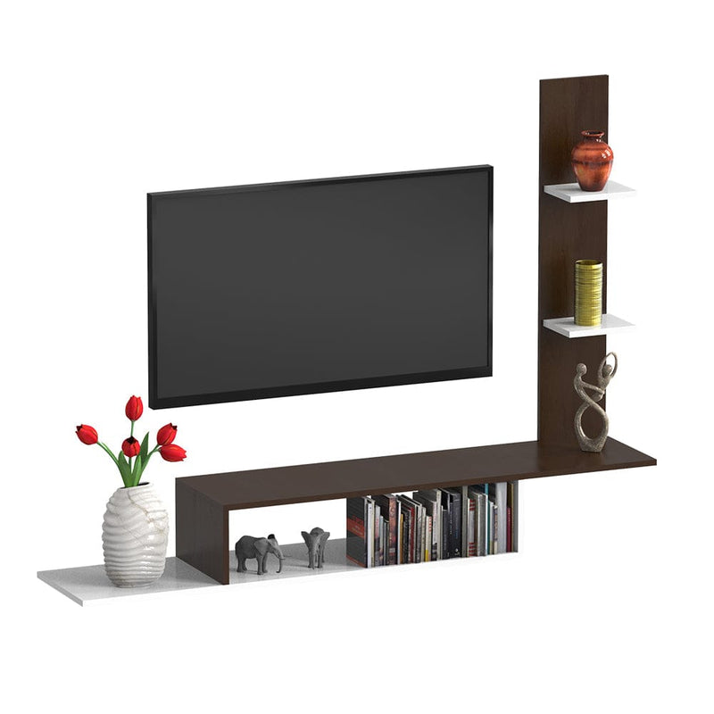 DecorGlance Walnut and White Wooden Tv Unit Cabinet
