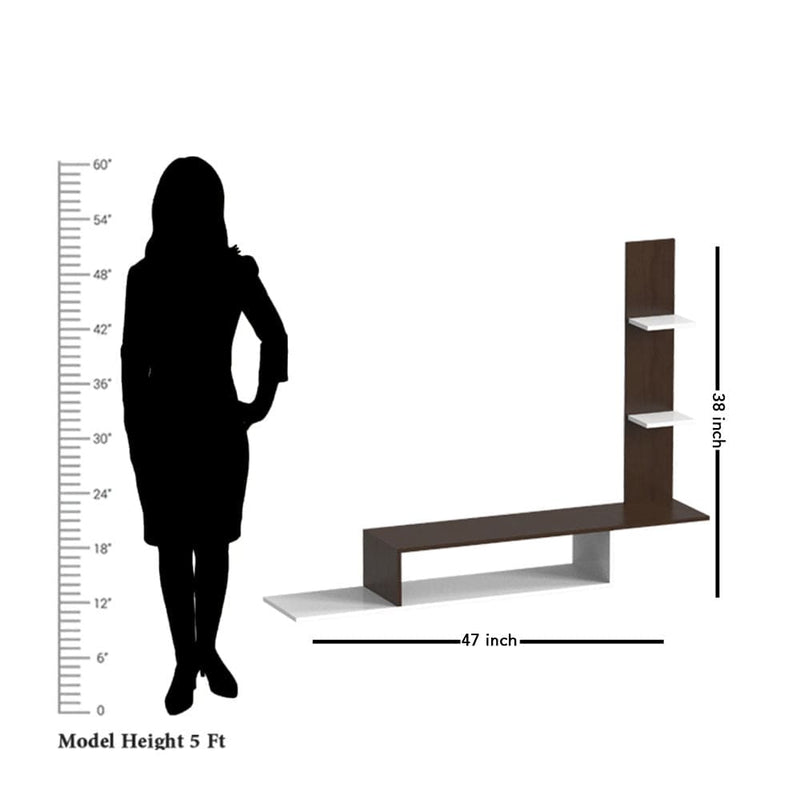 DecorGlance Walnut and White Wooden Tv Unit Cabinet