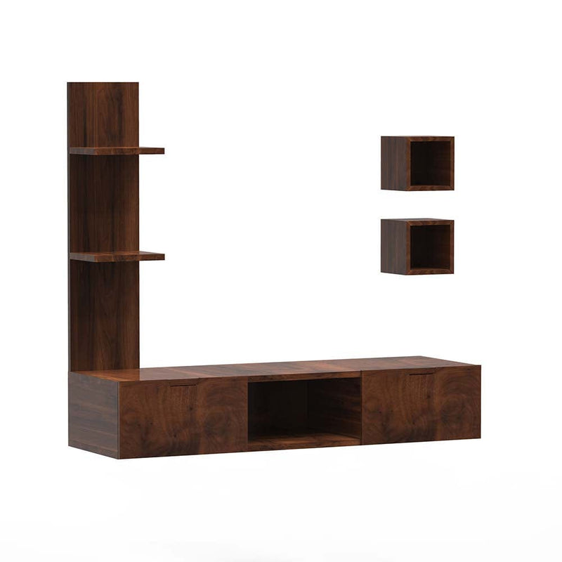 DecorGlance Walnut Finish Shelved Tv Unit Cabinet