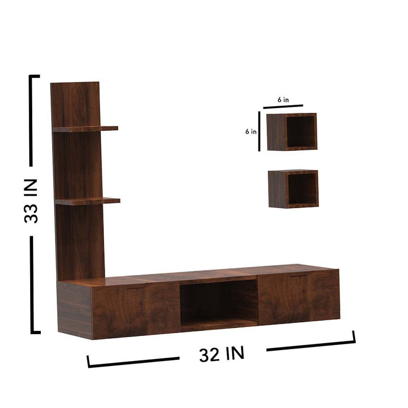 DecorGlance Walnut Finish Shelved Tv Unit Cabinet