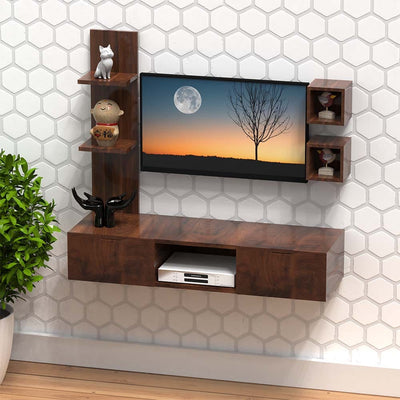 DecorGlance Walnut Finish Shelved Tv Unit Cabinet