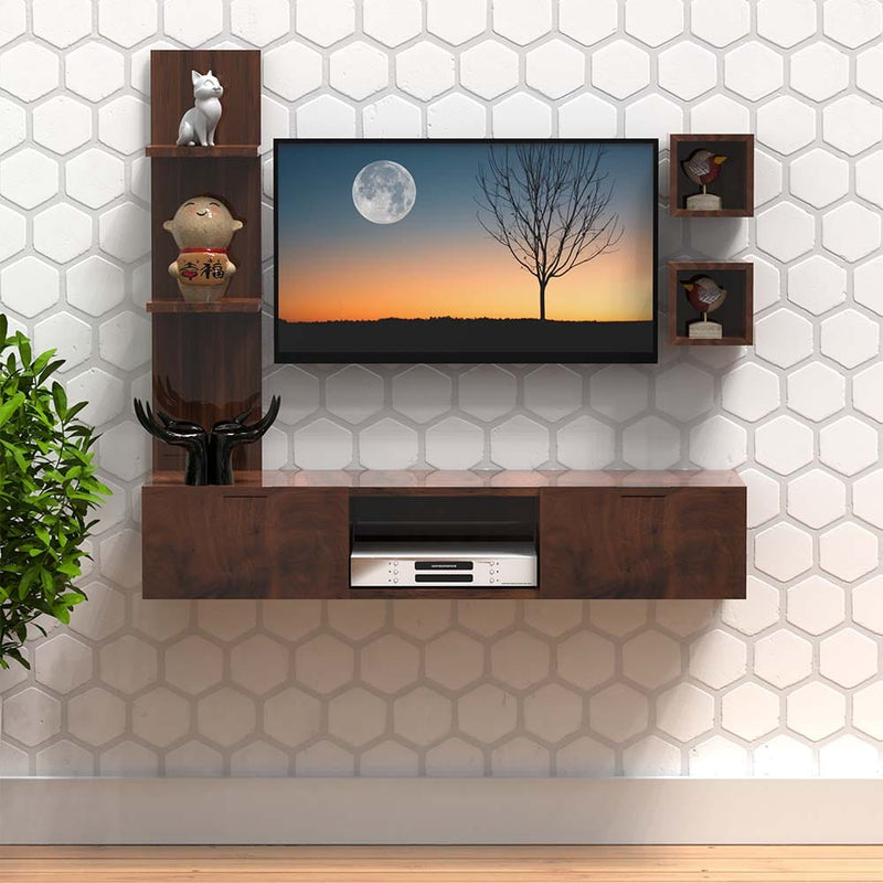DecorGlance Walnut Finish Shelved Tv Unit Cabinet