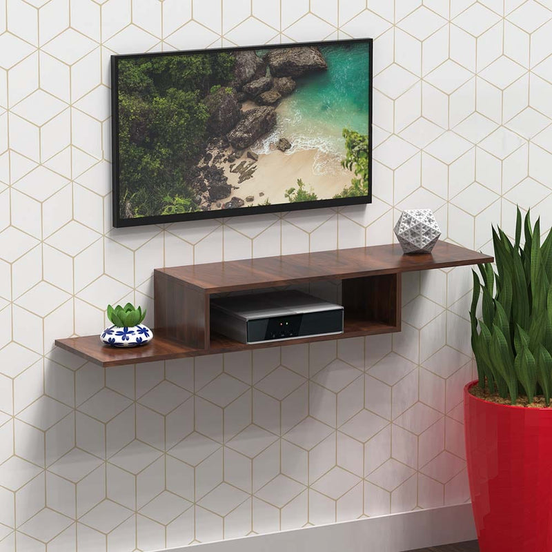 DecorGlance Walnut Minimalist Wooden Tv Unit Cabinet