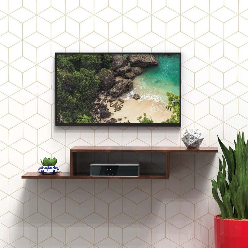 DecorGlance Walnut Minimalist Wooden Tv Unit Cabinet