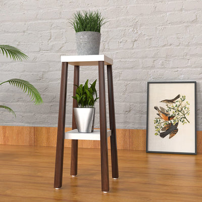 DecorGlance walnut Wood White Base with Dark Legs Two Tier Planter Stand