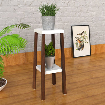 DecorGlance walnut Wood White Base with Dark Legs Two Tier Planter Stand