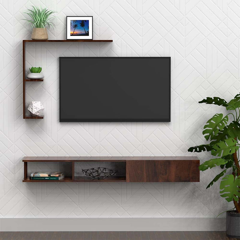 DecorGlance Walnut Wooden Tv Unit Cabinet with Shelves