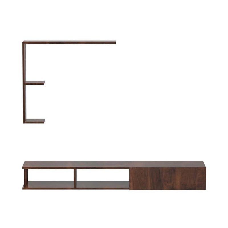 DecorGlance Walnut Wooden Tv Unit Cabinet with Shelves