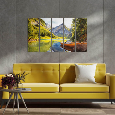 DecorGlance Water Color Mountain Scenery Canvas Wall Painting - With 5 Panel