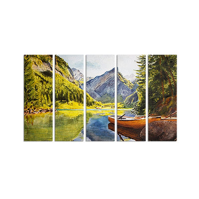 DecorGlance Water Color Mountain Scenery Canvas Wall Painting - With 5 Panel
