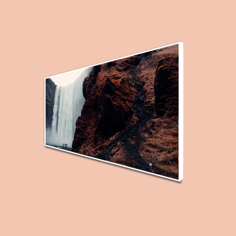 DecorGlance CANVAS PRINT WHITE FLOATING FRAME / (48x24) Inch / (121x60) Cm Water Fall View Canvas Floating Frame Wall Painting