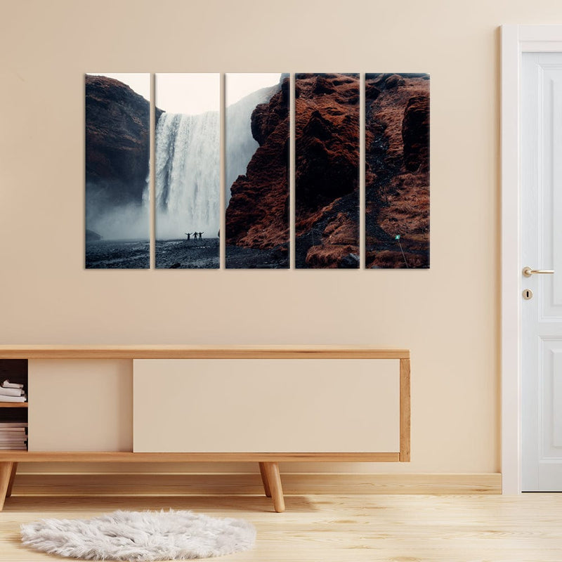 DecorGlance Water Fall View Canvas Wall Painting - With 5 Panel