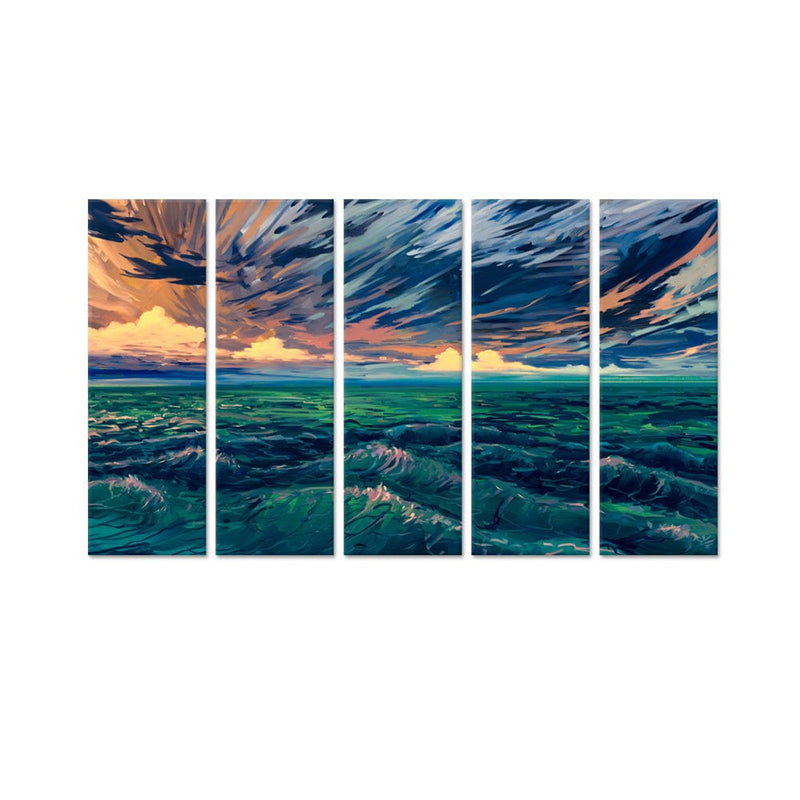 DecorGlance Wave Scenery Canvas Wall Painting - With 5 Panel