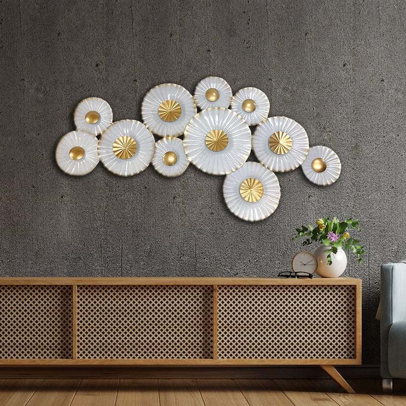 decorglance White And Golden Abstract Design Large Metal Wall Art