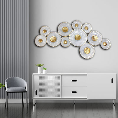decorglance White And Golden Abstract Design Large Metal Wall Art