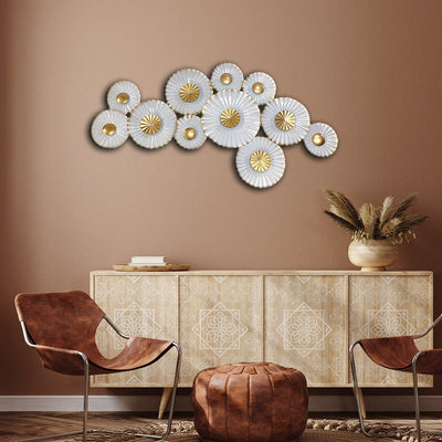 decorglance White And Golden Abstract Design Large Metal Wall Art