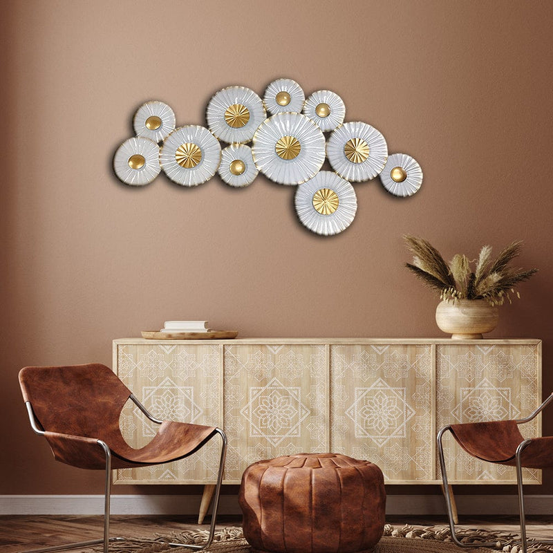 decorglance White And Golden Abstract Design Large Metal Wall Art