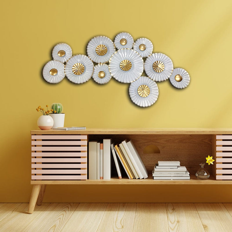 decorglance White And Golden Abstract Design Large Metal Wall Art