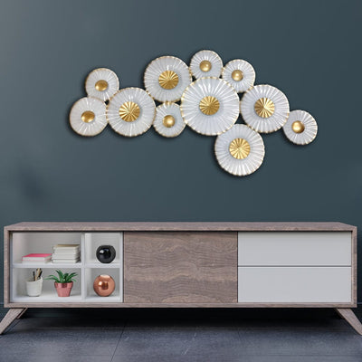 decorglance White And Golden Abstract Design Large Metal Wall Art