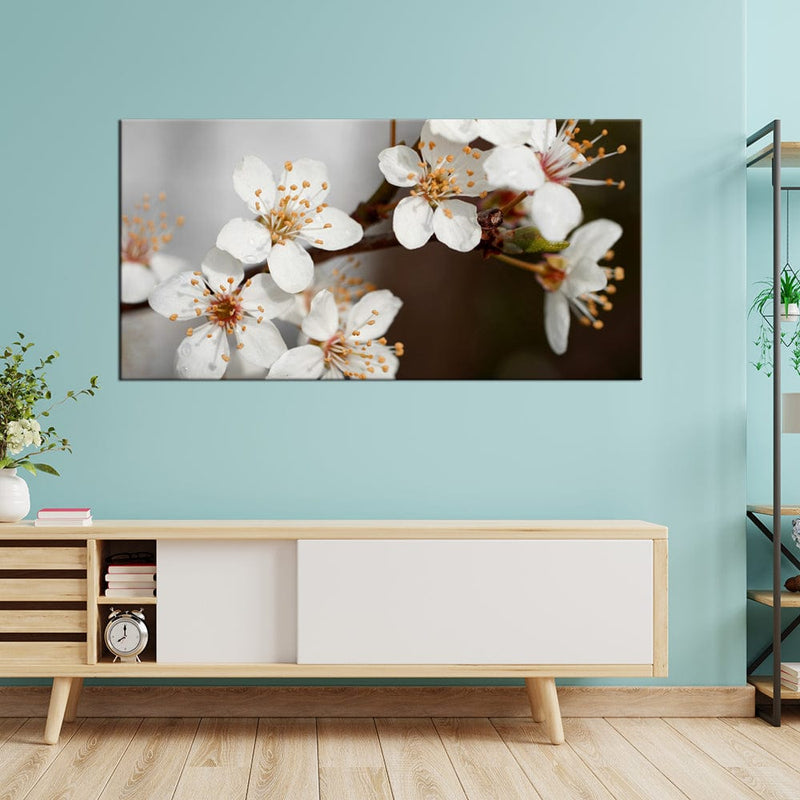 DecorGlance White Blossom Flower Canvas Wall Painting