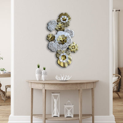decorglance White Golden Flower Large Metal Wall Art