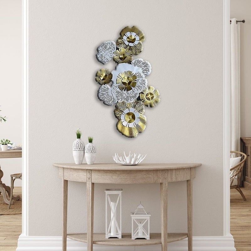 decorglance White Golden Flower Large Metal Wall Art