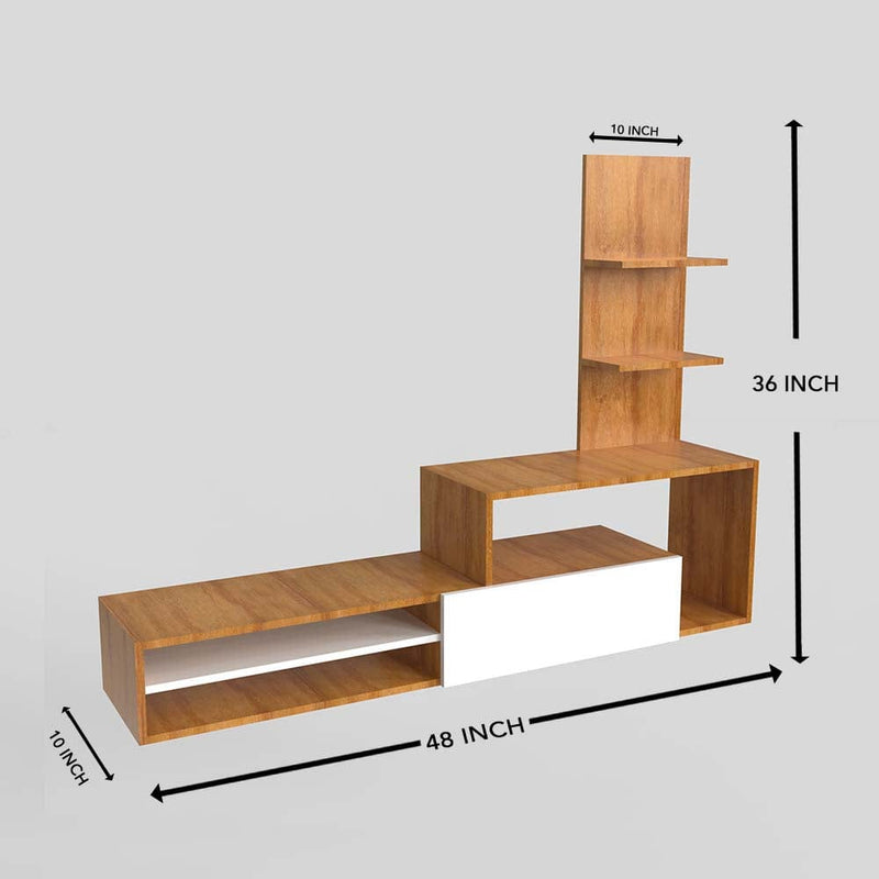 DecorGlance White & Oak Finish Wooden Tv Unit With Cabinet