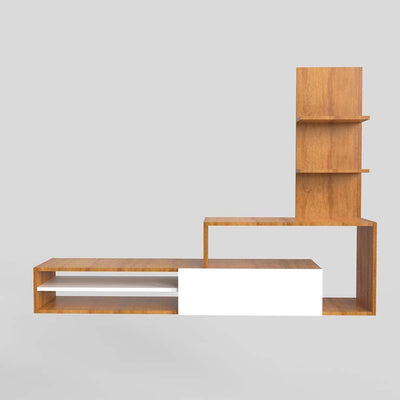 DecorGlance White & Oak Finish Wooden Tv Unit With Cabinet