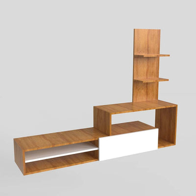 DecorGlance White & Oak Finish Wooden Tv Unit With Cabinet