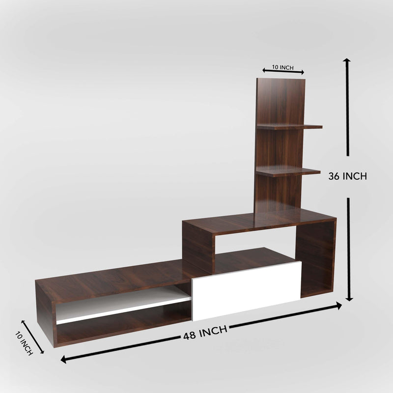 DecorGlance White & Walnut Finish Wooden Tv Unit With Cabinet