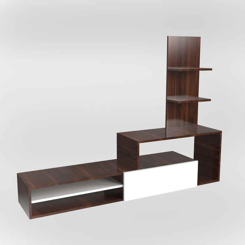 DecorGlance White & Walnut Finish Wooden Tv Unit With Cabinet