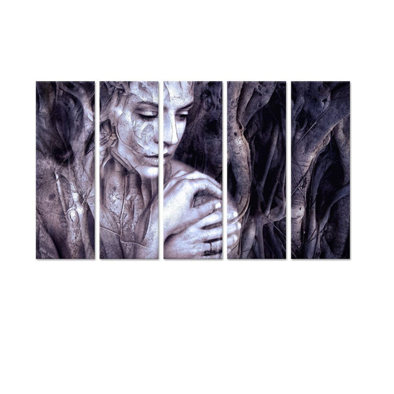 DecorGlance Women With Tree Fantasy Canvas Wall Painting - With 5 Panel