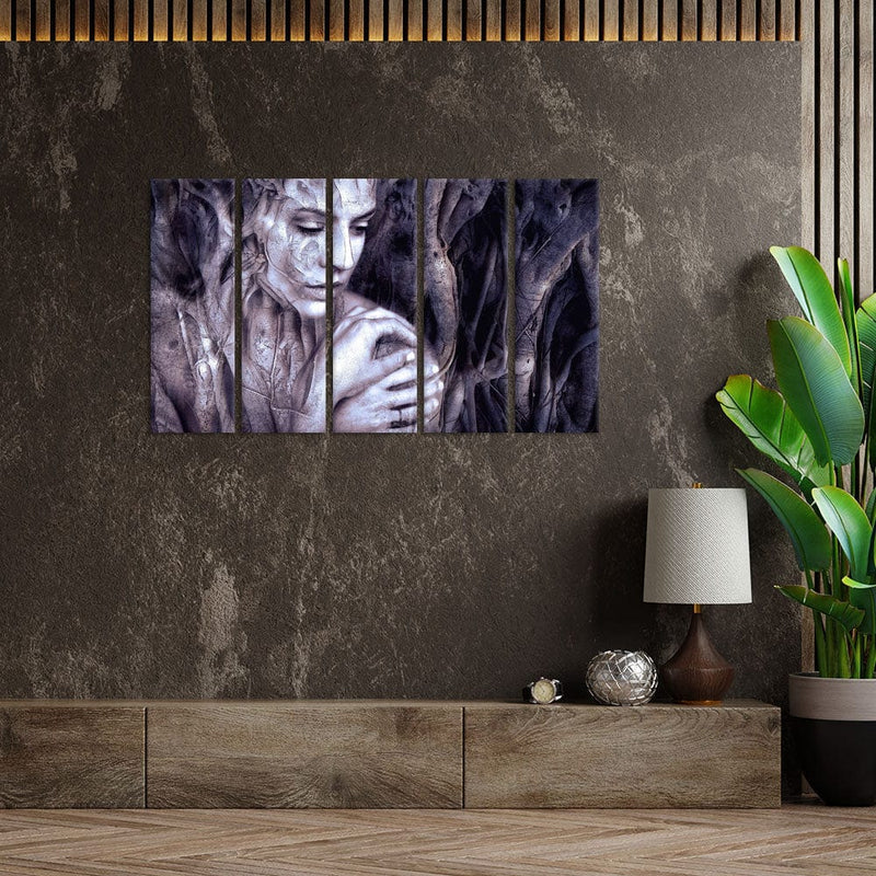 DecorGlance Women With Tree Fantasy Canvas Wall Painting - With 5 Panel