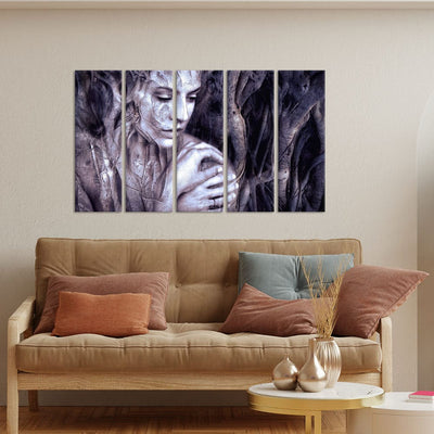 DecorGlance Women With Tree Fantasy Canvas Wall Painting - With 5 Panel