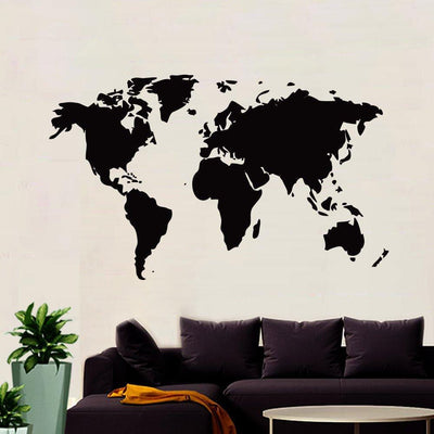 DECORGLANCE World Map Wall Sticker for office (Black) Self Adhesive Viny 165 x 100