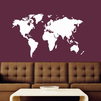 DECORGLANCE World Map Wall Sticker Medium Size White Color 122cm Width X 74cm