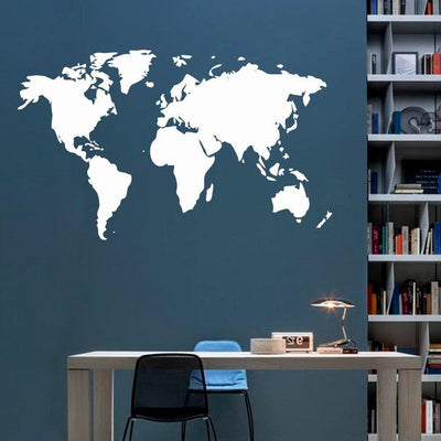 DECORGLANCE World Map Wall Sticker Medium Size White Color 122cm Width X 74cm