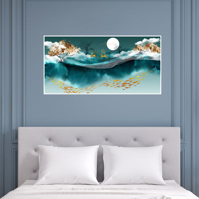 Deer and Moon Canvas Floating Frame wall Painting