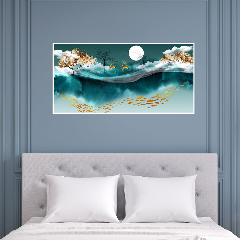 Deer and Moon Canvas Floating Frame wall Painting