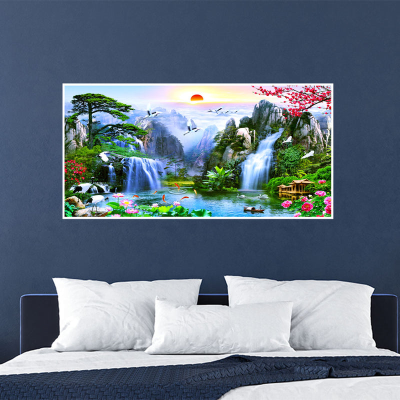 Mountain Waterfall Scenery Canvas Floating Frame Wall Painting