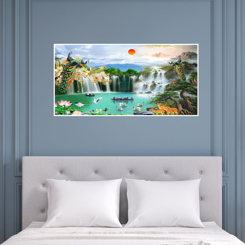 Beautiful Waterfall Scenery Canvas Floating Frame Wall Painting