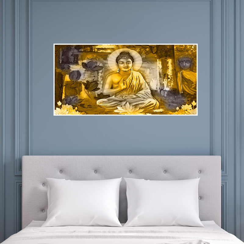 Golden Buddha Abstract Floating Frame Canvas Wall Painting