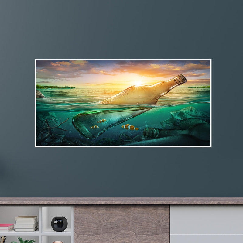Bottle At During Sunset Canvas Floating Frame Wall Painting