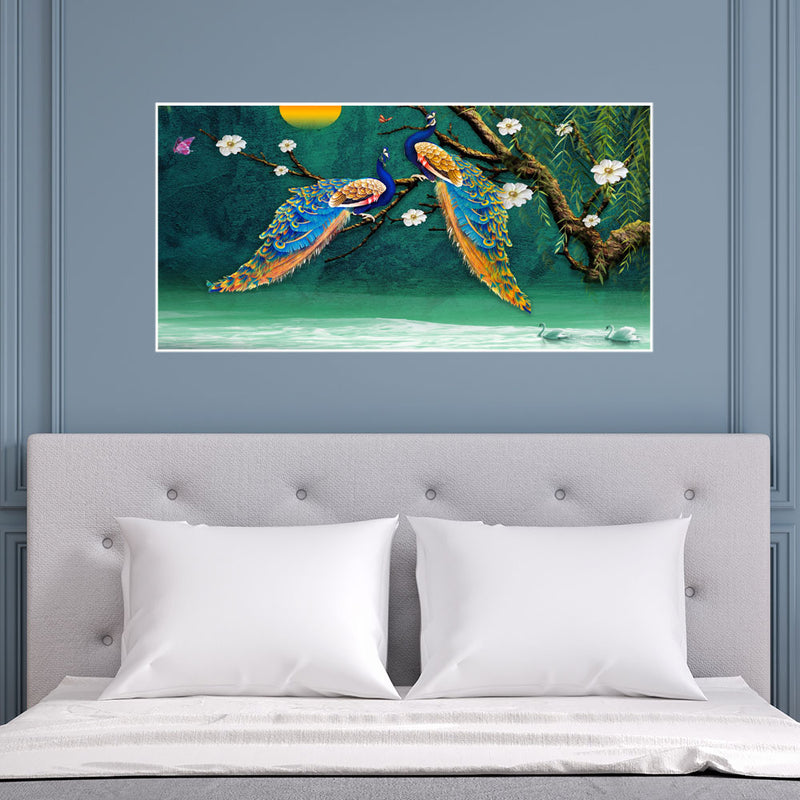 Beautiful Pair of Peacock Canvas Floating frame Wall Painting