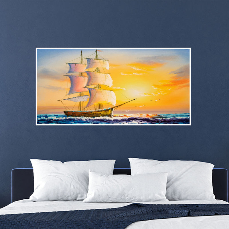 Boat at Sunset View canvas Floating Frame Wall Painting