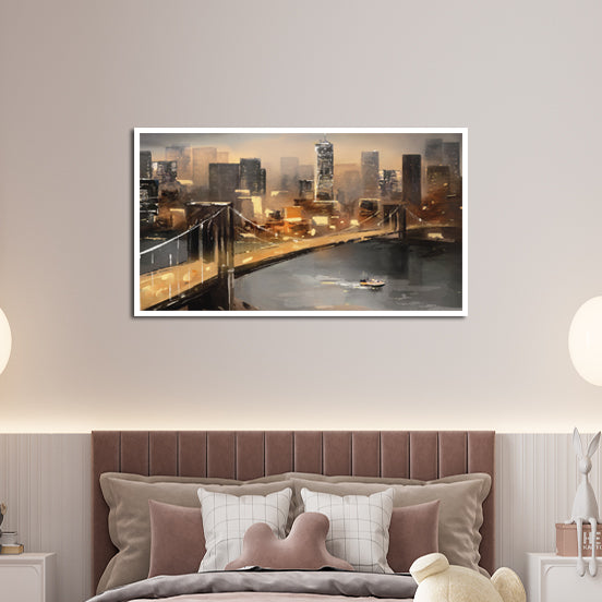 New York City Bridge Canvas Floating Frame Wall Painting