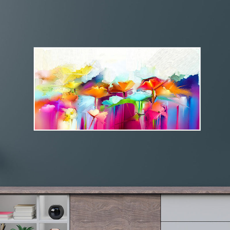 Multicolored Abstract Flower Floating Frame Canvas Wall Painting